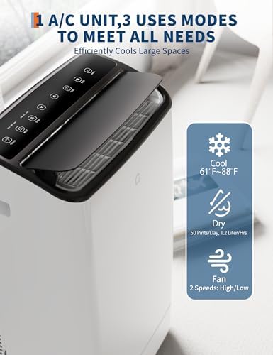 GarveeHome 14,000 BTUs Portable Air Conditioners Cool Up to 750 Sq.Ft, Quiet Portable AC Unit with Remote Control/LED Display/Installation Kits, 24h Timer with Fan & Dehumidifier for Home, Office