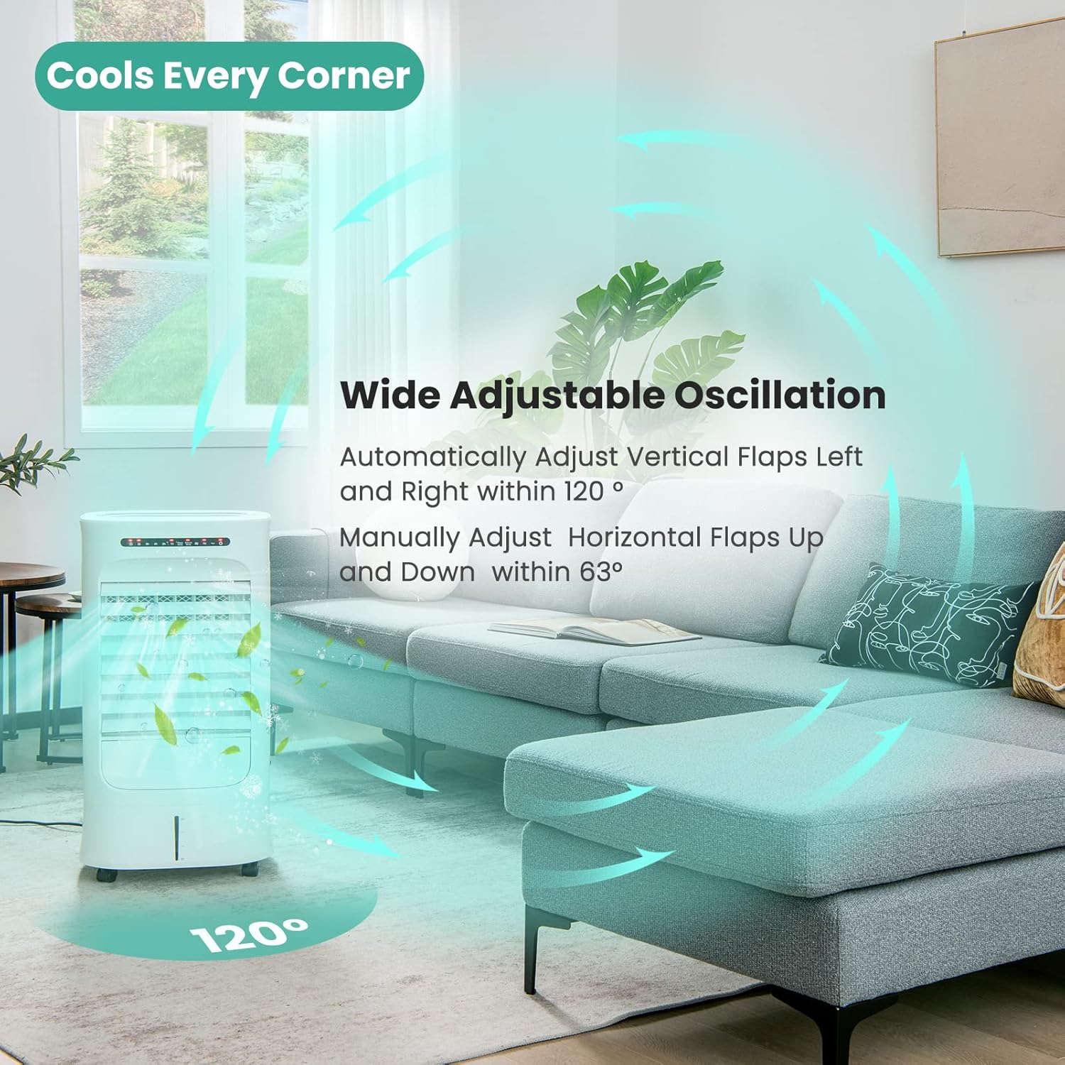 PETSITE Portable Air Conditioner Windowless, Evaporative Cooler Fan with Remote Control, 15H Timer, 2 Ice Packs, 2.6 Gal Water Tank, Personal Swamp Cooler for Bedroom Home Office