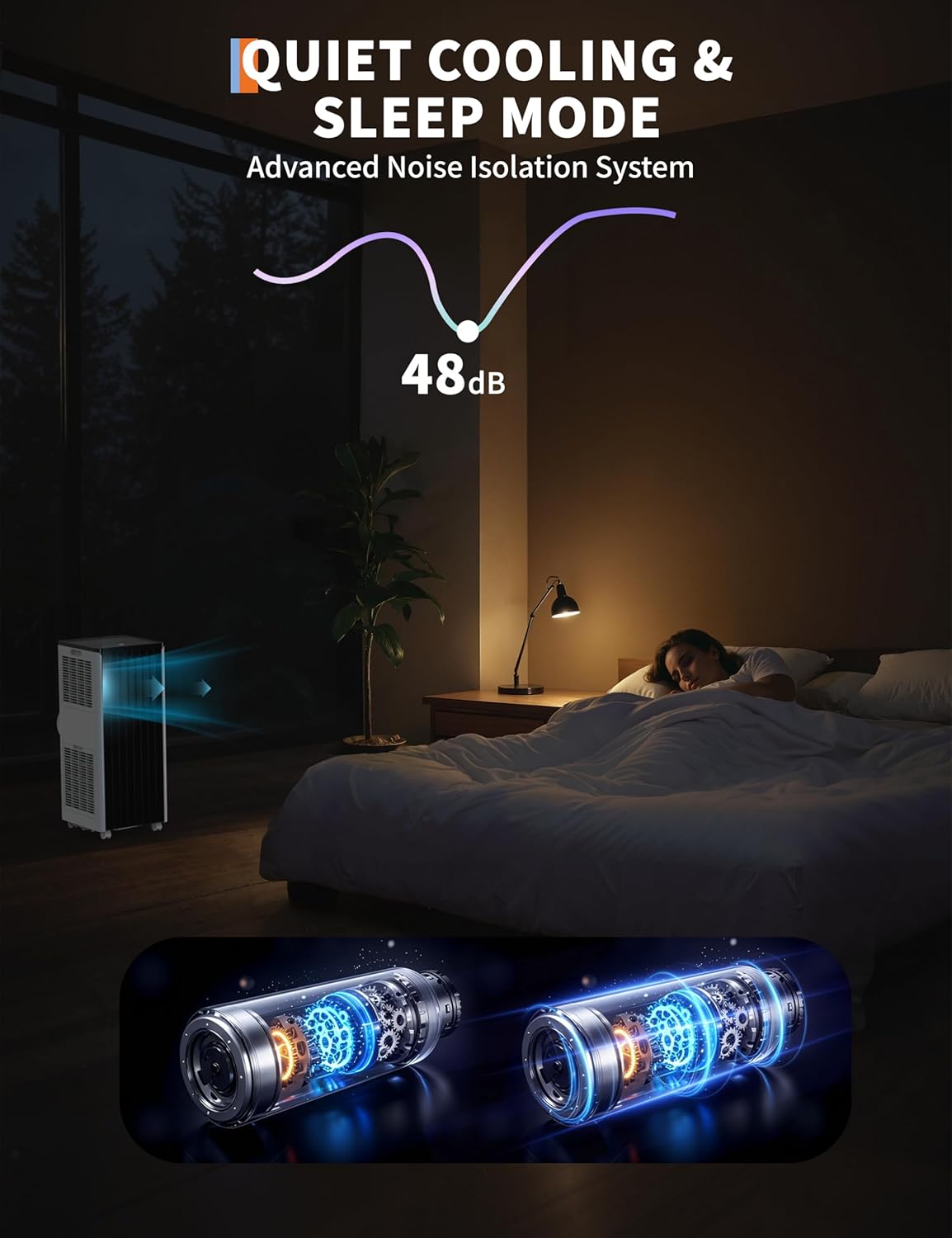 Portable AC 8000 BTU Air Conditioner, Cools 350 Sq.Ft Room, with Fan & Dehumidifier, Remote Control, 24H Timer, Auto Swing, Easy Setup for Home, Bedroom, Office, Living Room Use, Black Top