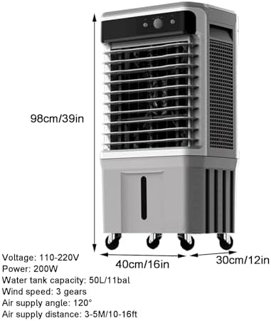Portable Air Conditioners, Swamp Cooler, Automatically Swing the Blades 120° Left and Right, with Large Capacity Water Tank, 3 Wind Speeds, for Office, Camping(98 * 40 * 30cm/39 * 16 * 12in)