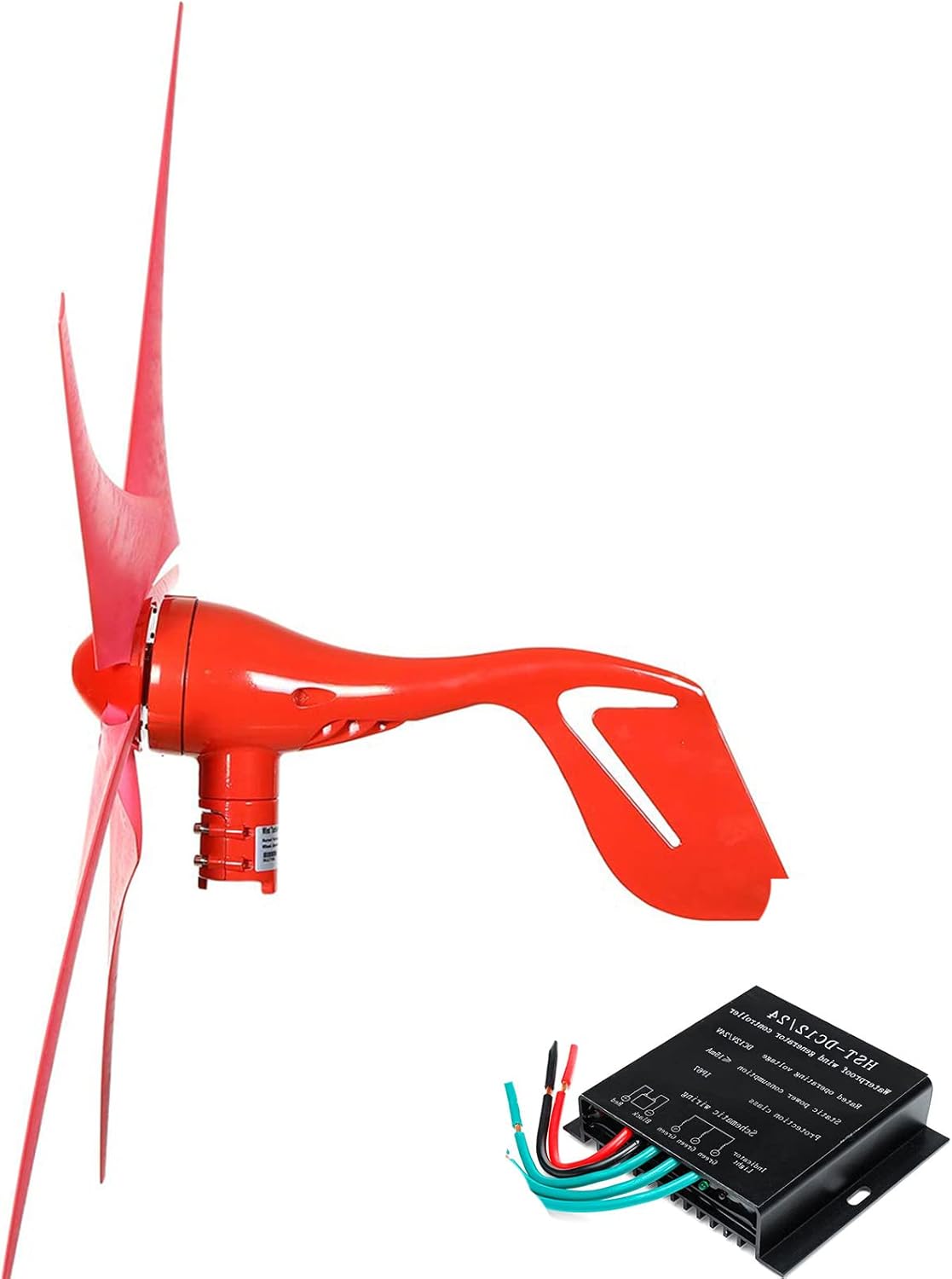 1000W-3000W 12V-48Vportable Vertical Wind Power Turbine Generator Kit, No Noise Vertical Wind Turbine Generator, with Charge Controller for Homeuse Residential(Red)