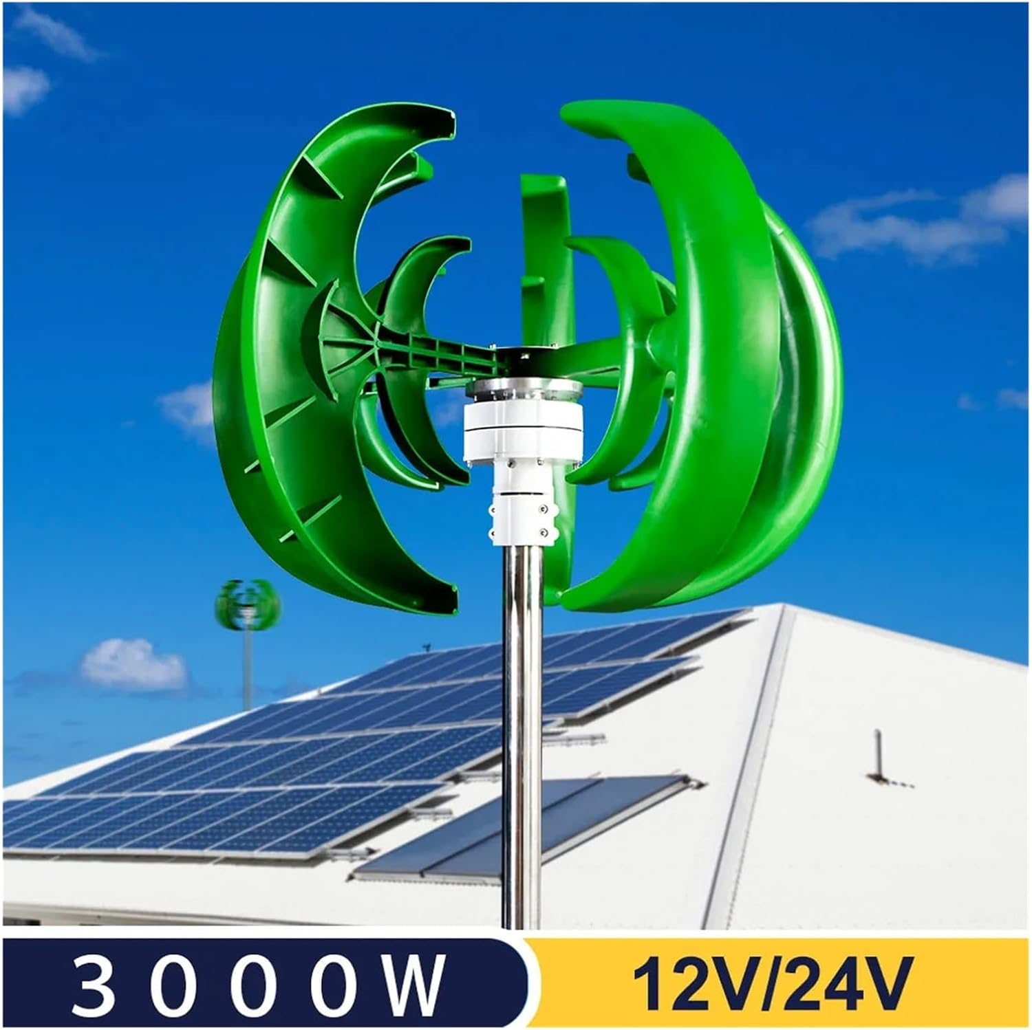 3000W Vertical Axis Wind Turbine 12V/24V 5 Blades Wind Turbine Generator Windmill Generater Turbin Complete Set for Family Industrial Energy(White,with MPPT Controller_24V)