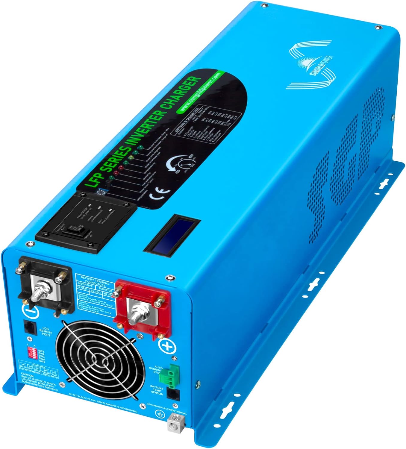 SUNGOLDPOWER 4000W Peak 12000W DC 24V to AC Ouput 120V Pure Sine Wave Power Inverter with Battery Charger Low Frequency Solar Wind Inverter Charger LCD Display Power Converter (4000W 24V)