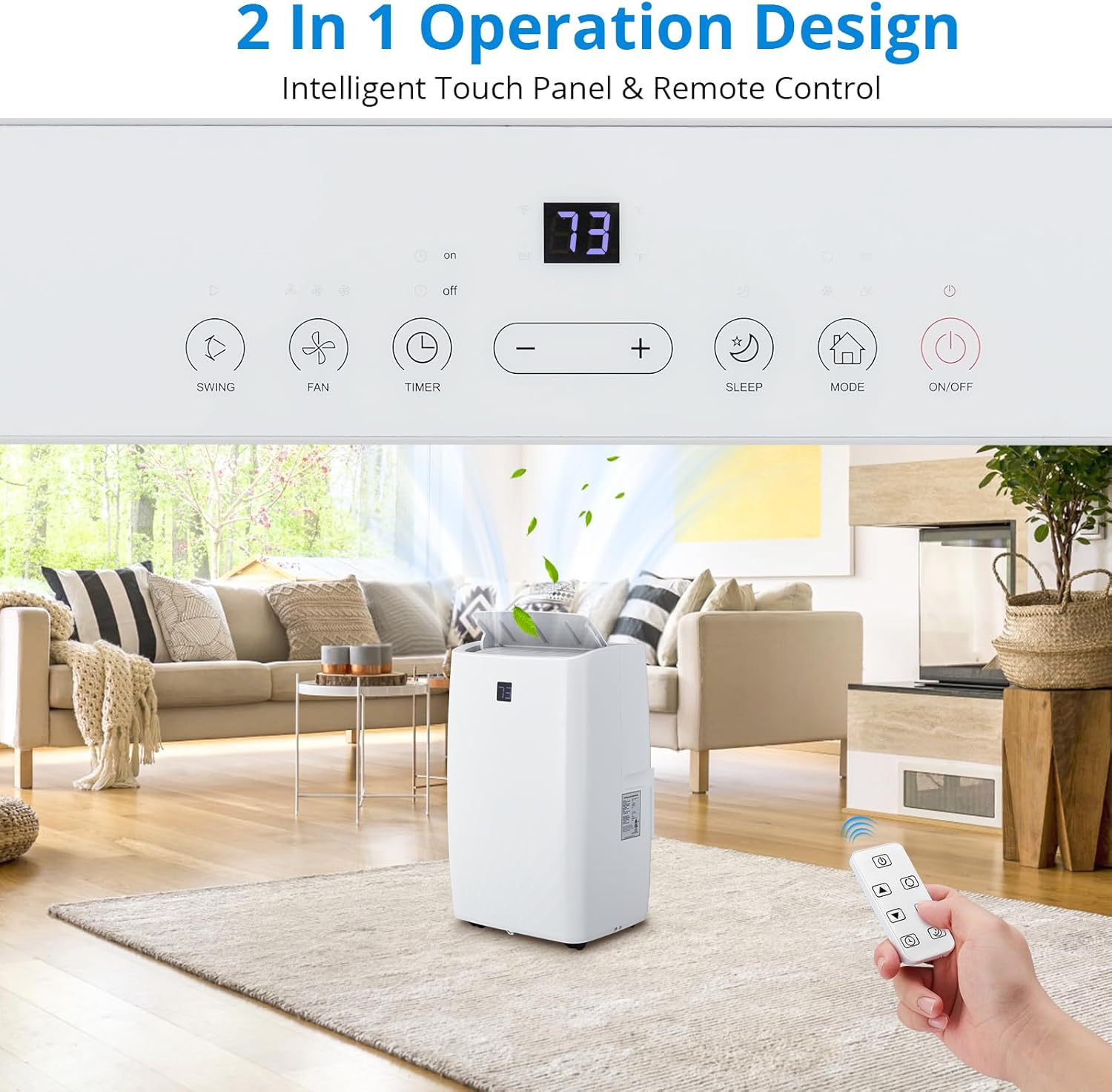 12,000 BTU Portable Air Conditioner, 3in1 Cooling, Dehumidifier, Fan for Rooms Up to 450 Sq. Ft. Digital Display, Remote Control Smart Sleep Mode