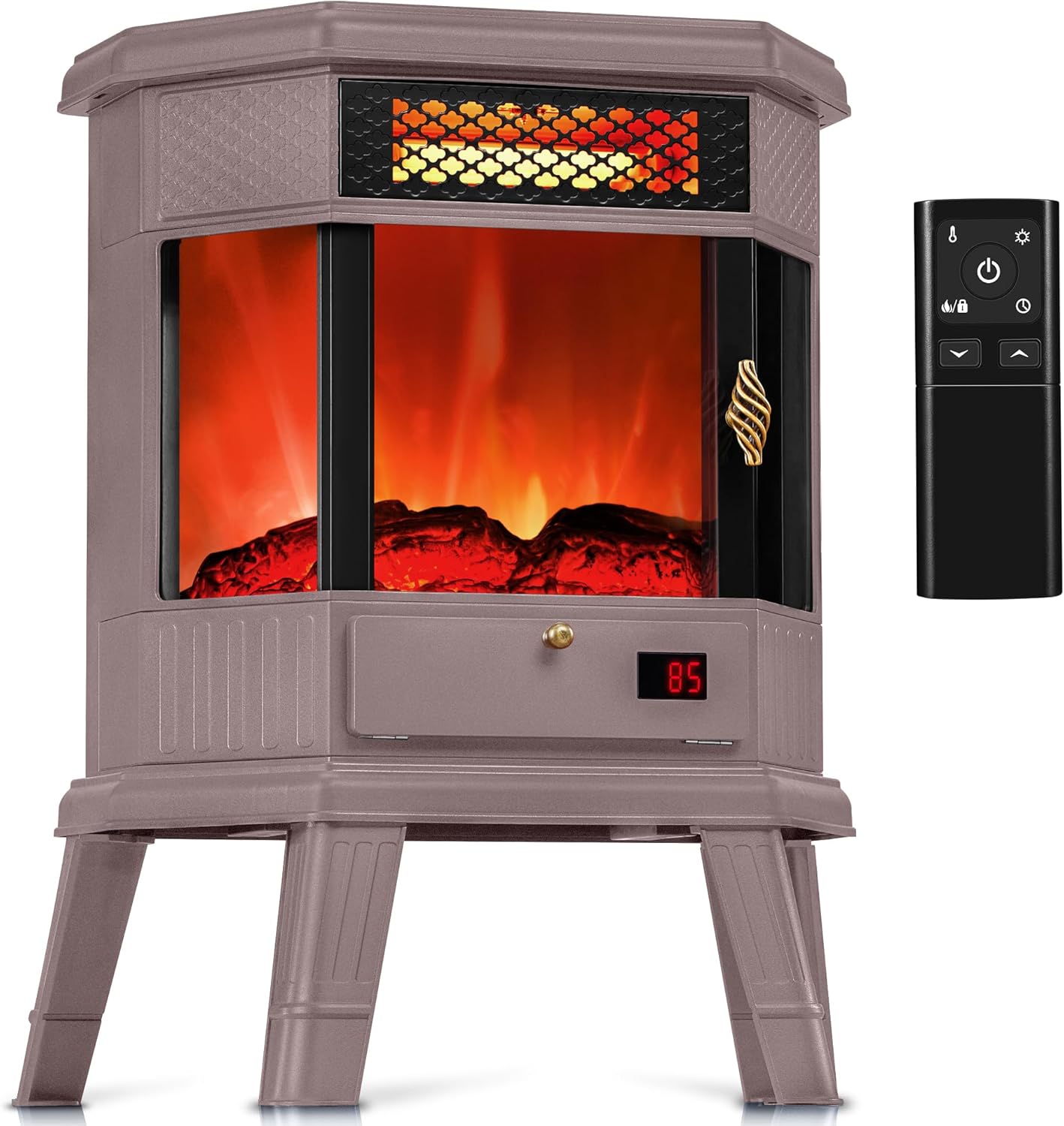 RealSmart Electric Fireplace Heater 22 in Freestanding Fireplace Stove Infrared Fireplace with 3D Flame Effect Remote Control, Timer, Overheating Protection Heater for Indoor Use Brown