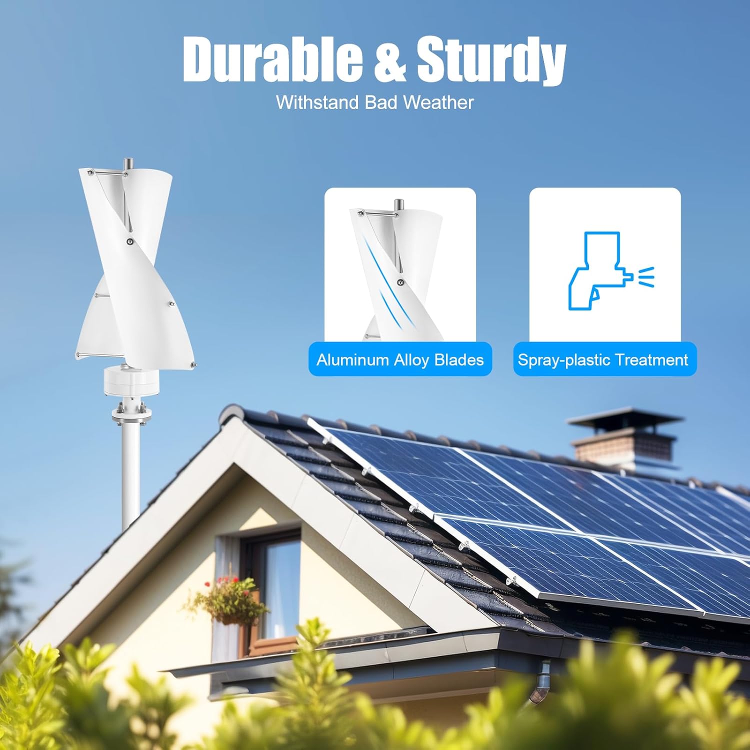 500W 12V Vertical Axis Wind Turbine Kit - 2 Blades, 42.65ft/s Wind Speed, Complete Wind Generator with Controller for Residential, Commercial & Industrial Energy Solutions - Eco-Friendly Power (White)