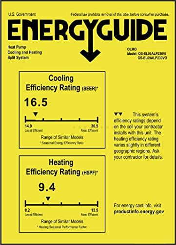 OLMO 9,000 BTU 230V Ductless Mini Split Air Conditioner & Heat Pump – 18.5 SEER2 Inverter System – Wall Mount Single Zone Cooling & Heating – Pre-Charged
