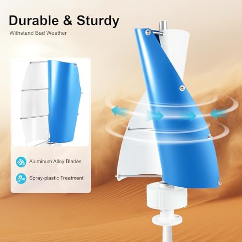 100W Vertical Wind Turbine Generator with 5 Blades & Controller - Eco-Friendly Wind-Solar Hybrid for Marine, Boat, and Outdoor Streetlight Solutions (White & Blue)