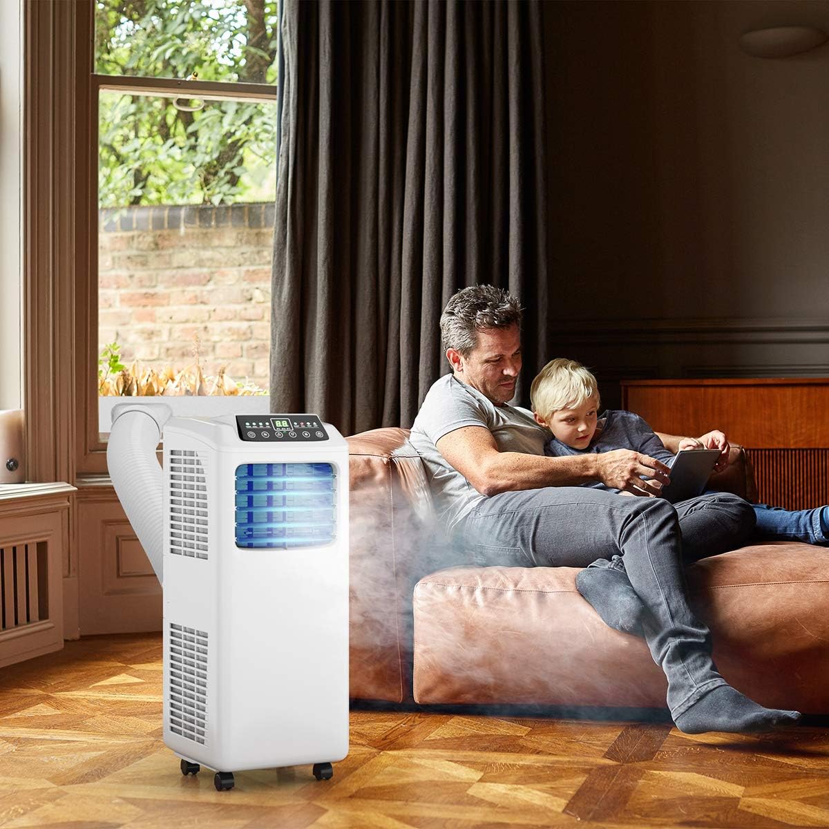 COSTWAY Portable Air Conditioners, 8000 BTU Air Conditioner Unit spaces up to 230 Sq.Ft with Remote Control Dehumidifier Function Window Wall Mount, 4 Caster Wheel, Sleep Mode and 2 Fan Speed