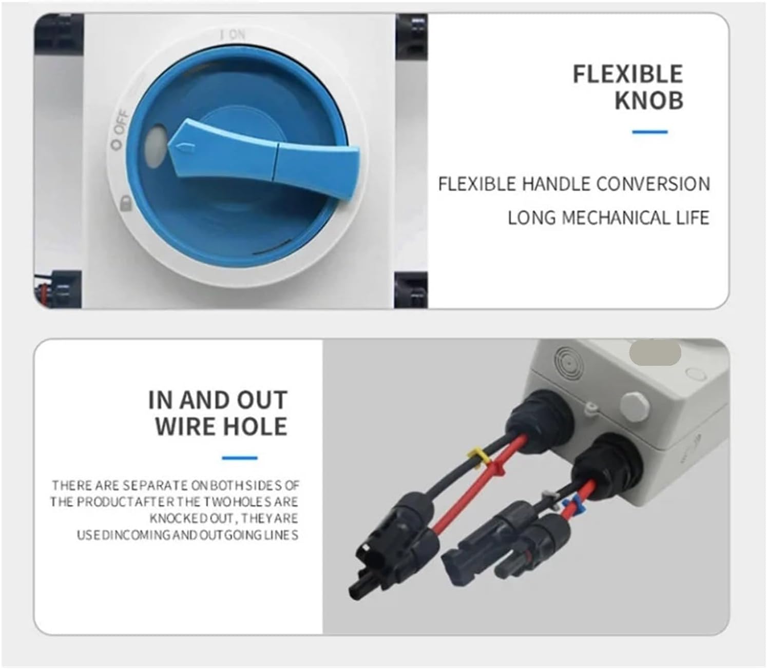 1200VDC 32A DC Isolator Switch Disconnector IP66 Waterproof Solar Electrical Enclosure with 2 Pairs PV Connectors with TUV CE(Gold)