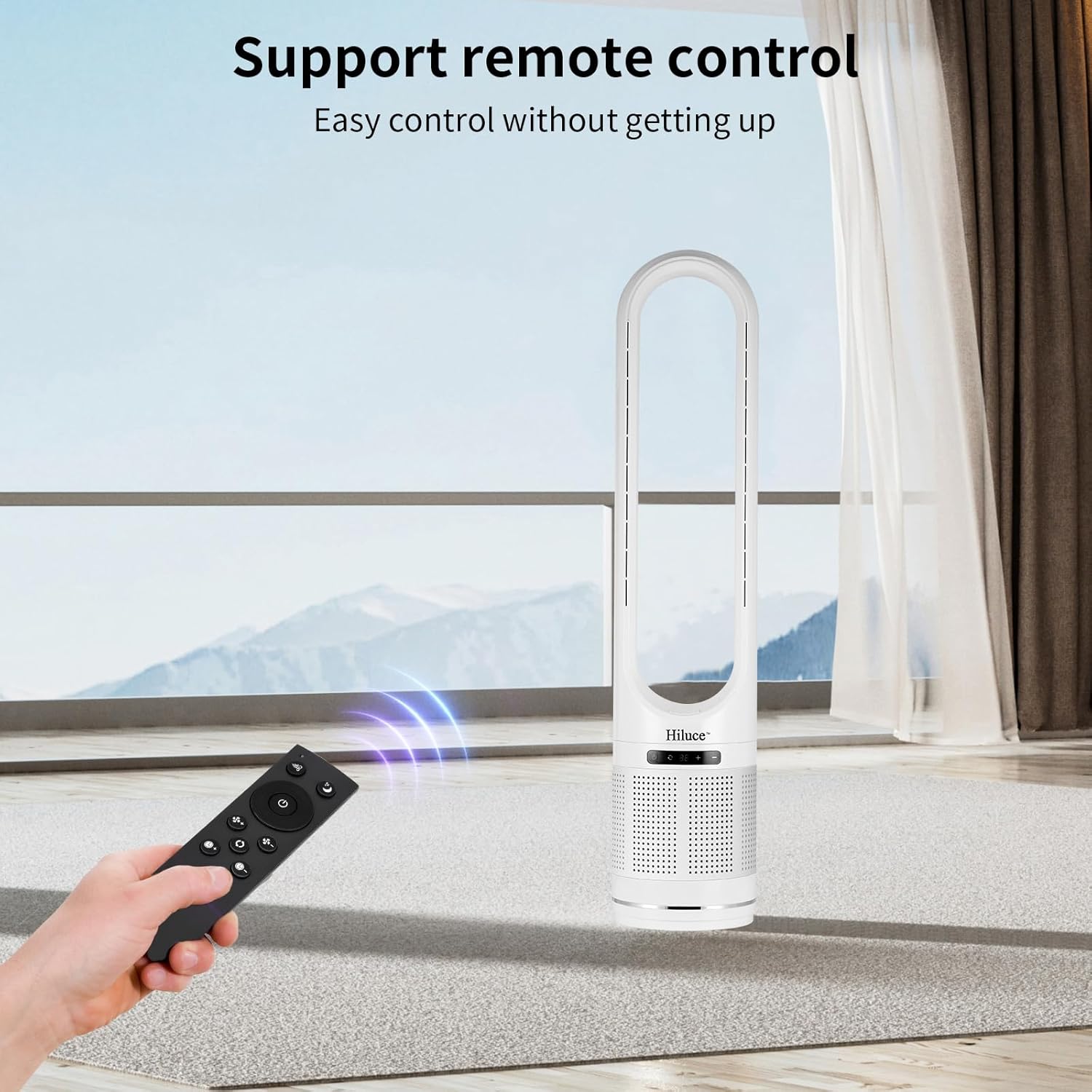 Hiluce 3-in-1 Bladeless Fan with Air Purifier,Indoor Heater,Fan and Heater Combo HEPA Filter,Tip-Over Switch,26ft/s Quiet Tower Fans,80°Oscillating, 8 Speeds, 9H Timer, 32 inch Large