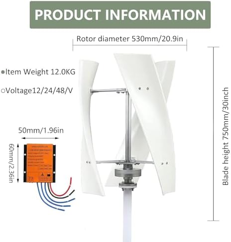 8000W Vertical Wind Turbine Kit - 3 Blades, 12V/24V/48V, Three-Phase Generator with Controller for Household and Industrial Energy Solutions, Eco-Friendly Power System