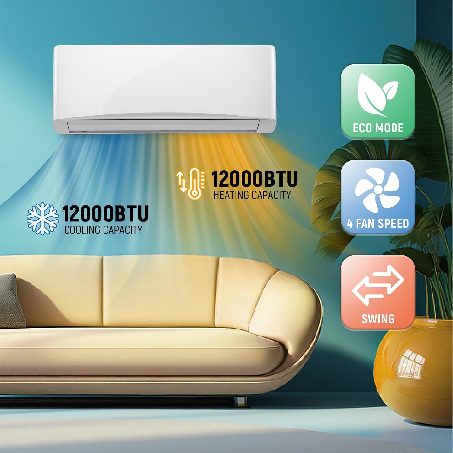 12000BTU Mini Split Air Conditioner& Heater, 17 SEER2 Energy Saving 115V AC Units Cools Rooms up to 750 Sq. Ft Installation Kit Included, White