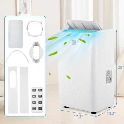 14,000 BTU 4-in-1 Portable Air Conditioner for up to 700 Sq.Ft with Cooling, Dehumidifier, Fan & Sleep Mode, Remote Control, LED Display, 24H Timer, Quick Setup and Caster Wheels
