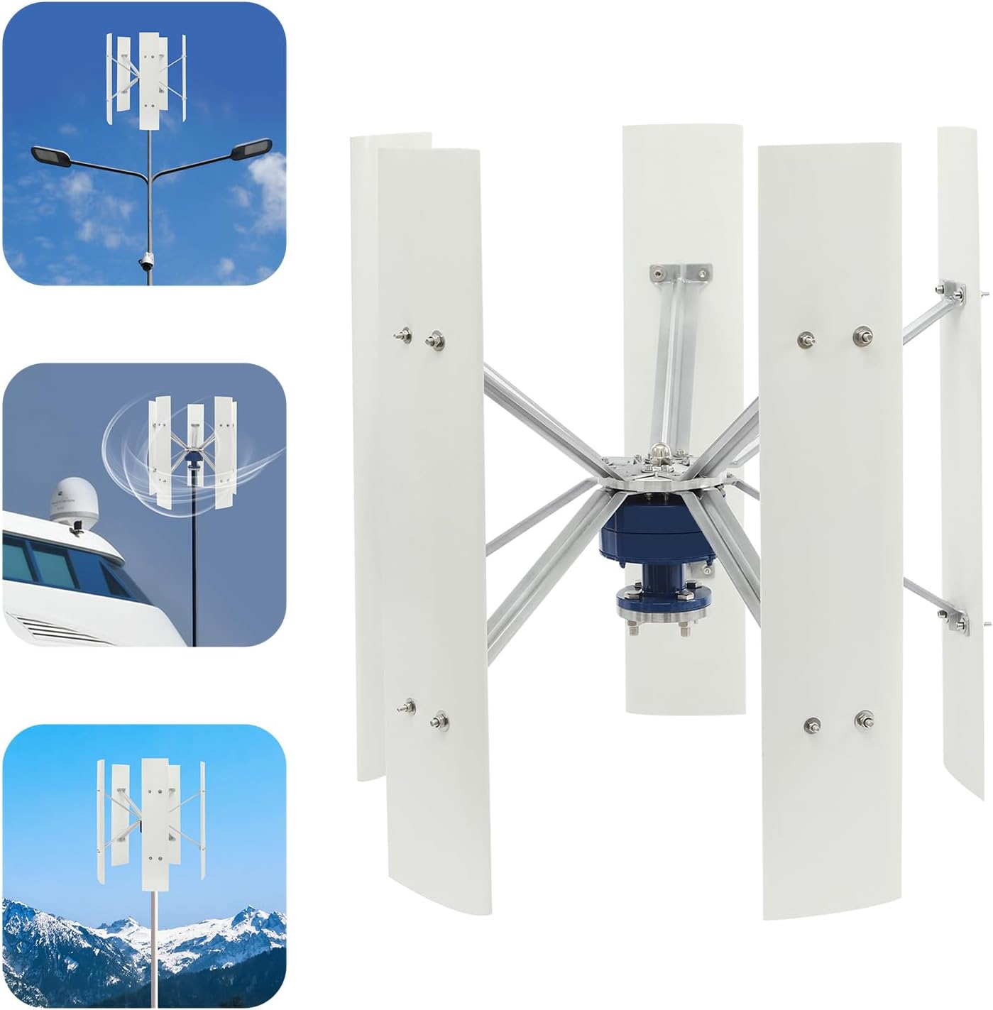 100W Wind Turbine Generator Kit, 12V 5-Blade Windmill Generator with Controller 2.5m/8.2ft/s Start Wind Speed Vertical Axis Wind Turbine Generators for Home Farm Rvs Boats