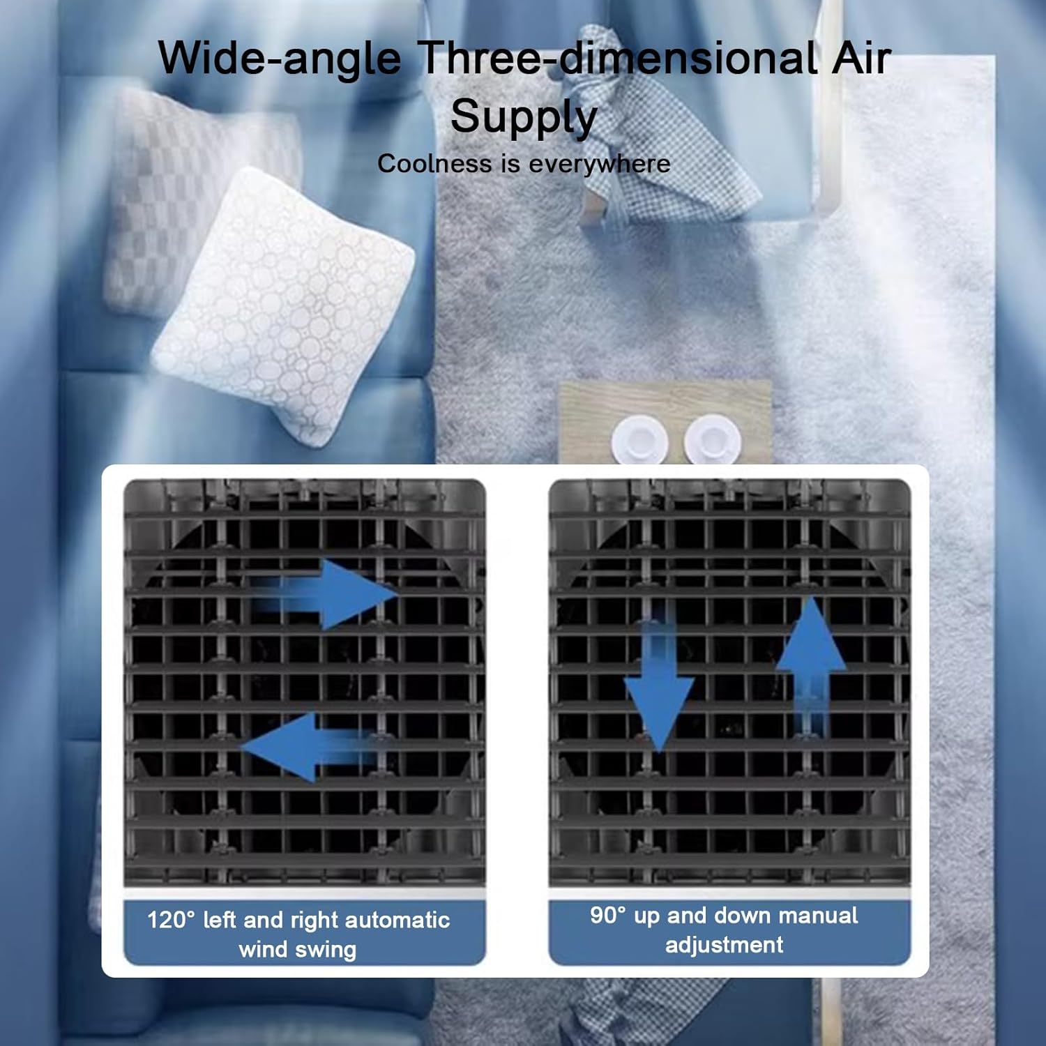 Portable Air Conditioners, Evaporative Air Cooler, Strong Cold Wind, Upper and Lower Double Water Tanks, for Workshops, High Temperature Places(95x46x33cm/37x18x13in)