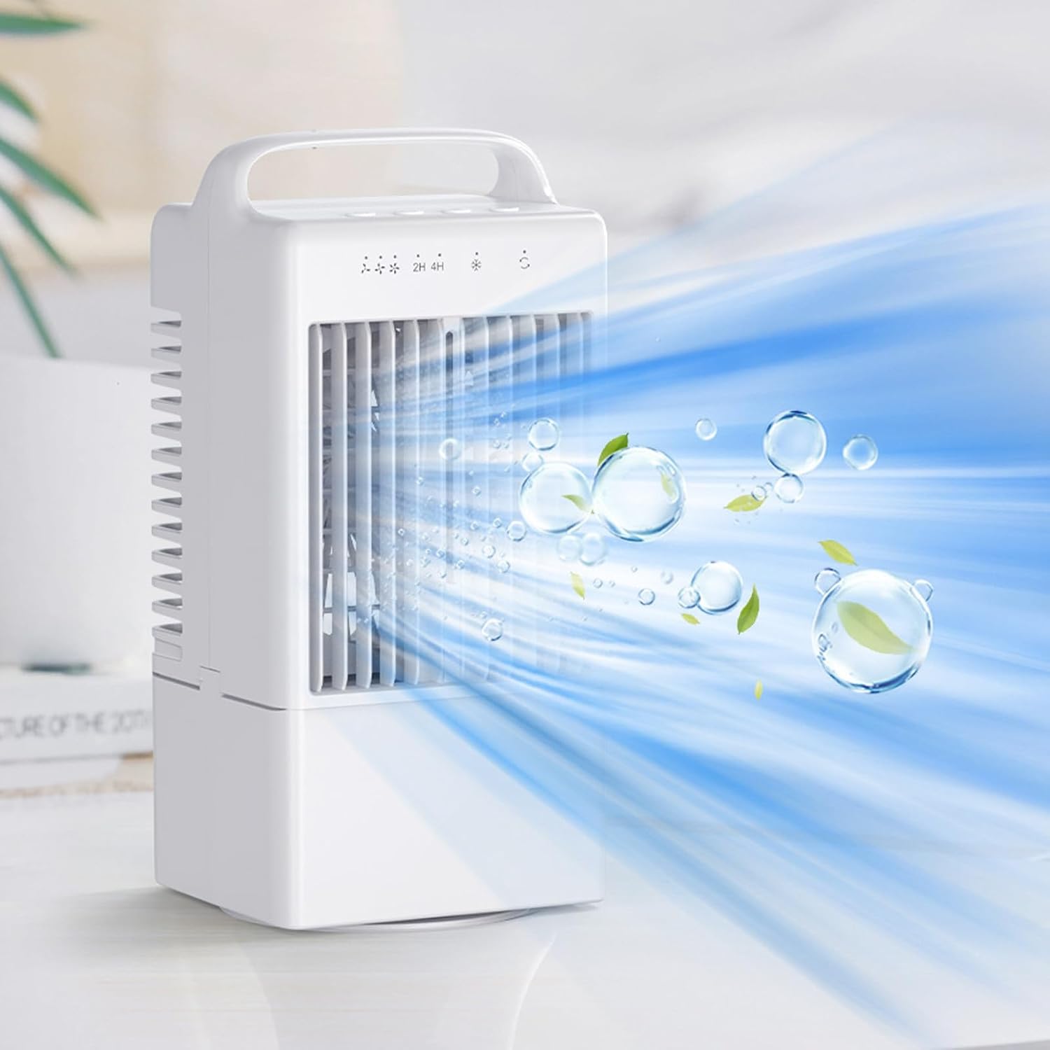 HELLORSO Portable Air Conditioners Oscillating Fan,Desk Mini Air Evaporative Cooler with Upgraded 3 Cool Mist&Speed and Timer, Small AC Desktop Personal Air Conditioner for Office Room (White-1pc)