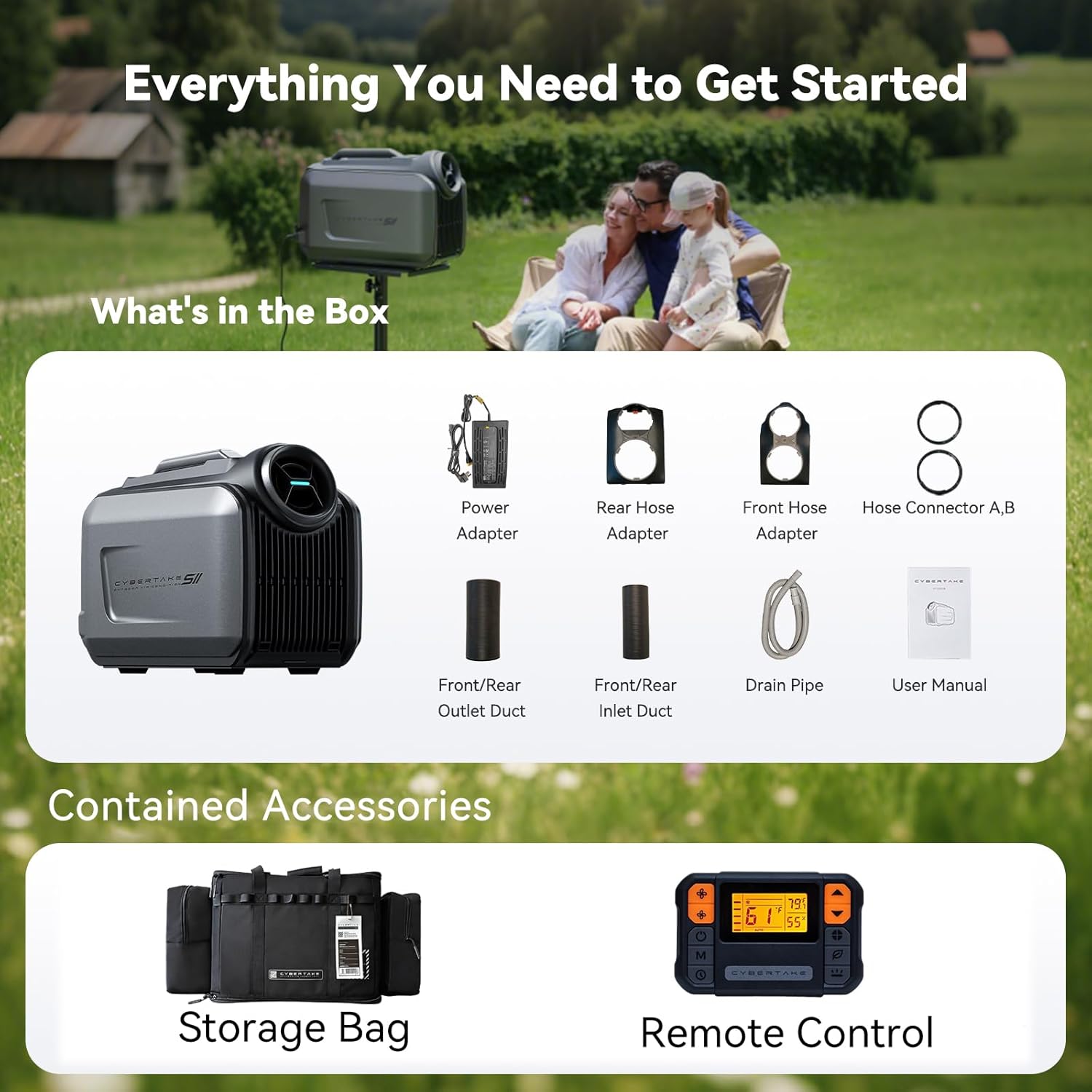 Portable Air Conditioner 5100 BTU, 4-in-1 AC Unit with Heater, Remote Control & Storage Bag & Installation Kit, Low Power Consumption Portable AC for Camping Tent, RVs or Home Use, Grey