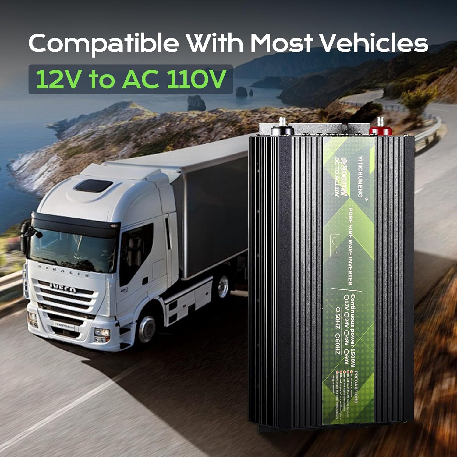 5200BTU Portable Tent Air Conditioner with 1500W Pure SINE Wave Inverter, 12V DC to 110V AC Converter w/Sockets for Cars, Trucks, Vans, and RVs. (Grey)