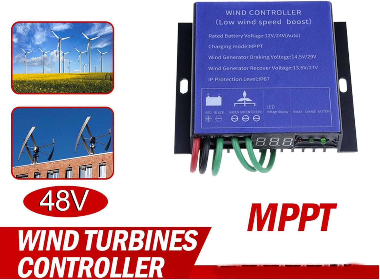 1200W-3600W Professional Wind Turbine Charge Controller - MPPT Smart Regulator for 12V/24V/48V Off-Grid Systems, with IP67 Waterproof Design