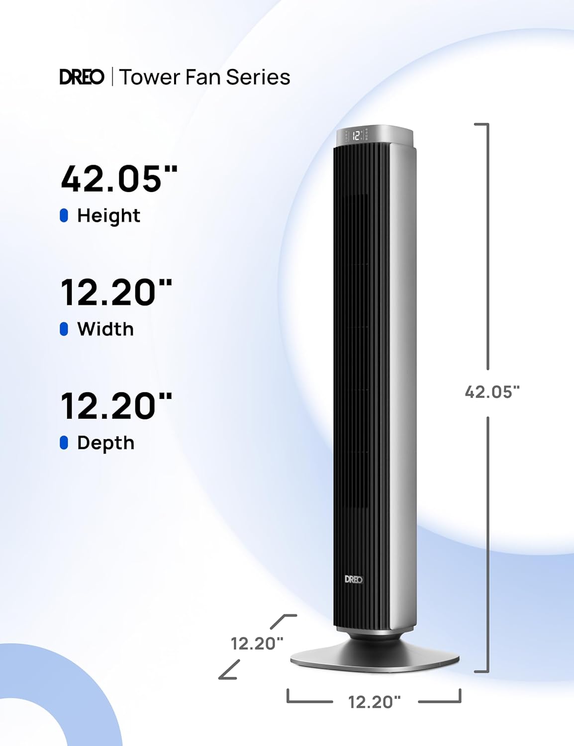 Dreo Tower Fan for Bedroom, Standing Oscillating Fan with 40ft Far Airflow, 25dB Quiet, 12 Speeds, 28ft/s Velocity, Smart Control, DC Motor, 42 inch, 90° Oscillation, 4 Modes, 12H Timer, Pilot Pro S