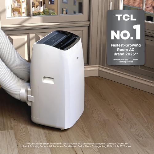 TCL 10,000 BTU Q-Series Ultra-Quiet Dual Hose Portable Inverter Air Conditioner, 450 Sq. Ft. AC Unit, up to 47% Energy Savings, Compact Design, Works with Smart Devices
