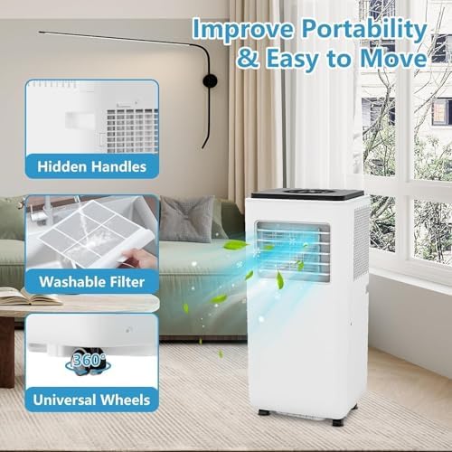 8000 BTU Portable Air Conditioner, with Dehumidifier and Fan, Quiet Sleep Mode, 24-Hour Timer, Floor Air Conditioner for Rooms up to 300 Sq.Ft