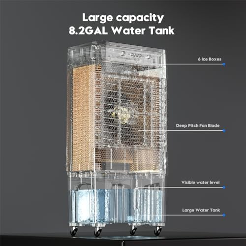 Auertech 2800CFM Swamp Cooler with Remote, 8.2 Gal Evaporative Air Cooler with 12H Timer, 120°Oscillation, 3 Speeds, Indoor Outdoor Portable Swamp Cooler Air Conditioner for Room, Garage