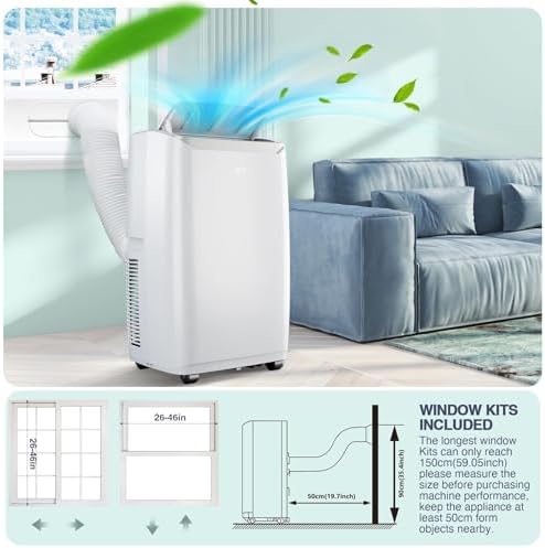 12,000 Btu Portable Air Conditioner for Room Cooling, Multi-Speed Fan with Dehumidifier Mode, Easy-to-Clean Washable Filter, Compact and Stylish Design
