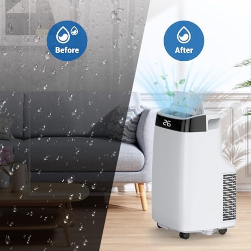 Portable Air Conditioner 10000 BTU with Remote, 4-In-1 AC Unit for Rooms Up to 450 Sq.Ft, Cooling, Fan, Dehumidifier & Sleep Mode, 3 Speeds, Auto Swing, 24H Timer for Home, Bedroom, Office