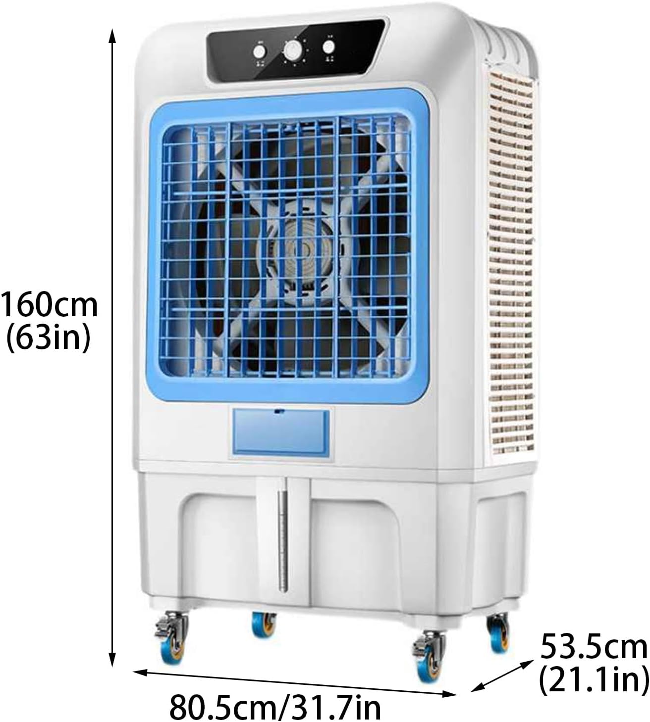 Windowless Air Conditioner, Evaporative Air Cooler with 8 Ice Packs and 90° Oscillation, 3 Speeds Swamp Cooler for Factory Home Office(80.5 * 53.5 * 160cm)