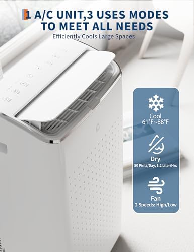 15,000 BTU Portable Air Conditioner, 3 in-1 Standing AC Unit with Dehumidifier and Fan, Remote and LED Touch Panel, Sleep Mode, Window Kit, Cools up to 850 Sq.Ft., Quiet Operation, Black Top