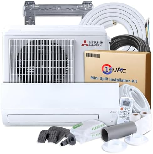 Mitsubishi 9000 BTU 20 SEER2 HX-Series Mini Split Heat Pump System with 15ft Line Set & Installation Kit - R454B Single Zone | High Efficiency Wall Mounted Ductless AC/Heating Unit