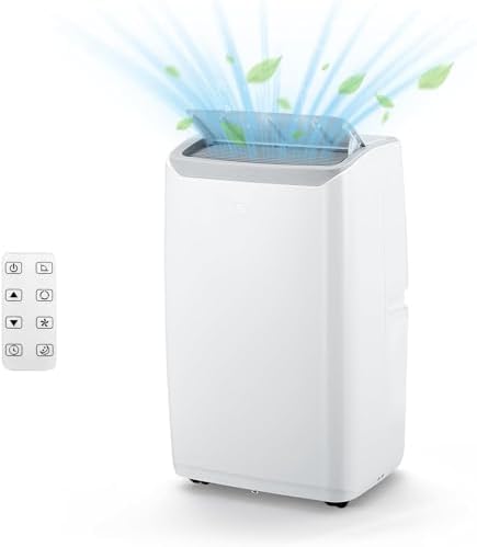 12000 BTU Room Portable Air Conditioner - Powerful & Efficient Cooling with LED Touch Panel & Remote, R32 Eco-Friendly Refrigerant, Quiet AC Operation, Easy Mobility with 4-Directional