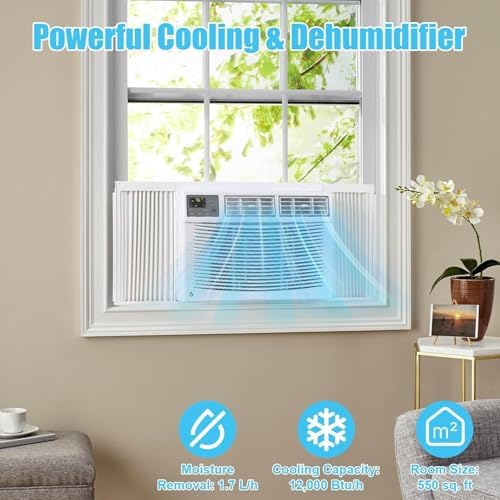 Window Air Conditioner - 12,000 BTU For Medium Rooms Up To 550 Sq Ft.,3-In-1 Fan & Dehumidifier Window AC Unit,Supports Remote Control Via Mobile Phone or Remote Control,White