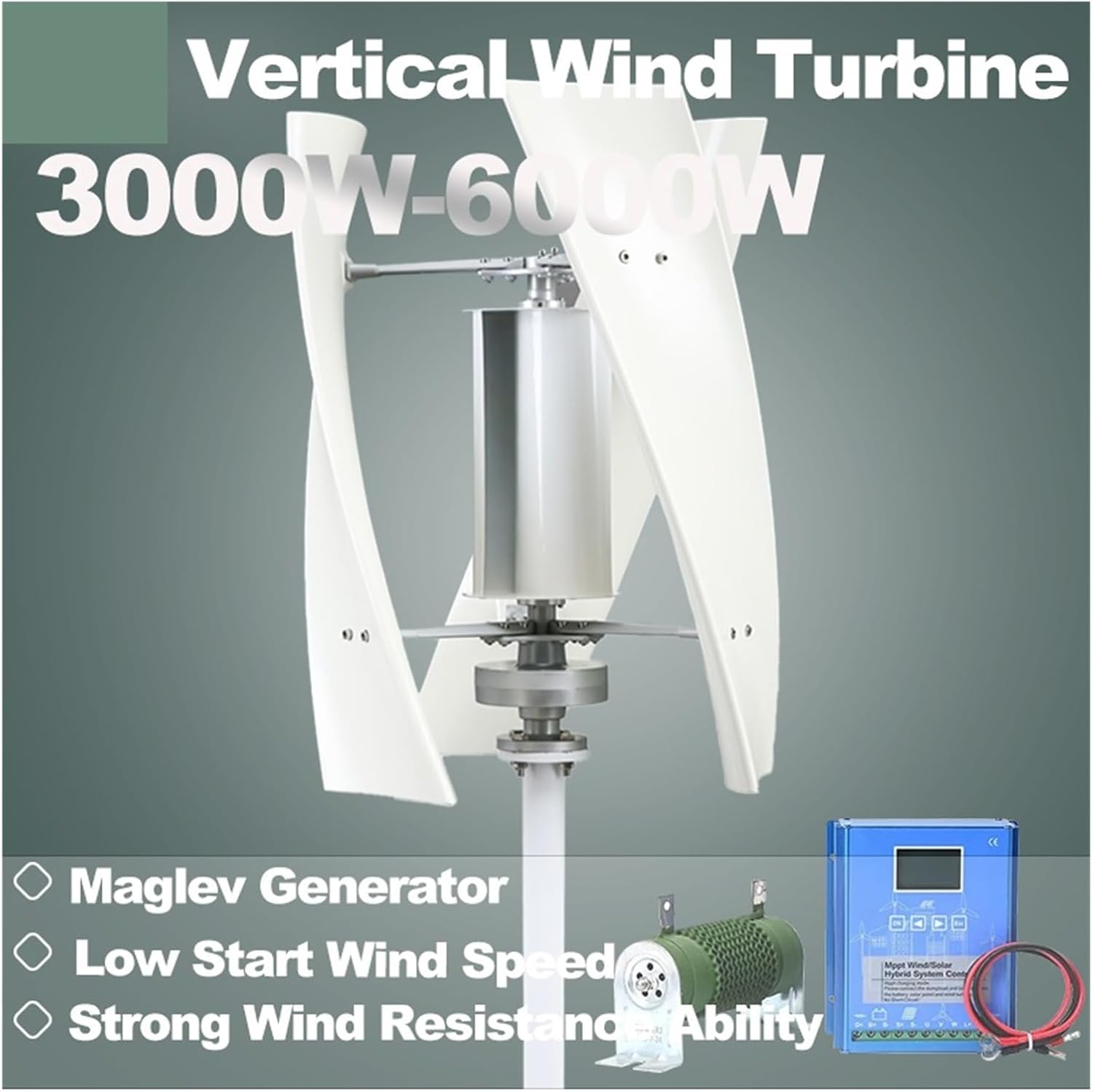 5KW 5000W 3000W 6KW Vertical Axis Windmill Turbine Generator 12V 24V 48V with Hybrid Charge High Voltage Boost Controller Industrial Energy(White,48V_3000W)