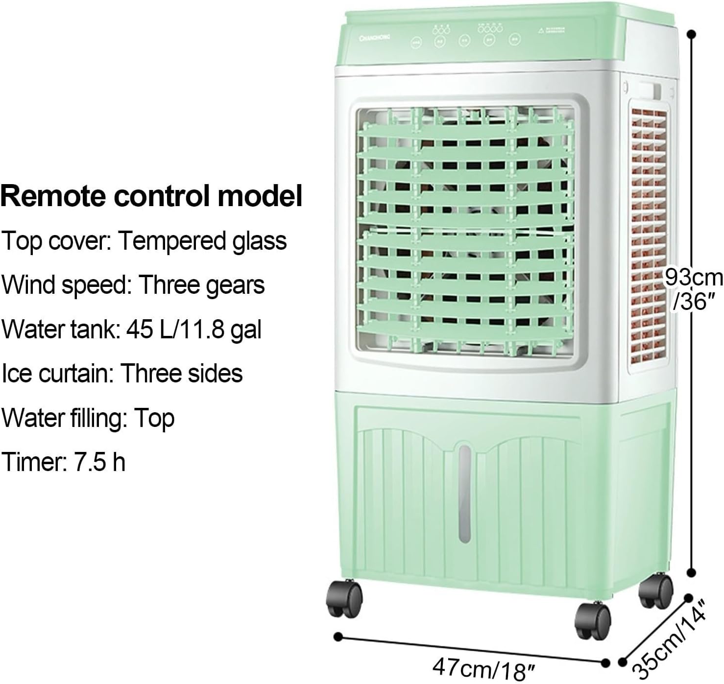 Swamp Cooler Air Conditioner, 3-IN-1 Evaporative Air Cooler with 11.8 Gal Water Tank, 3 Modes, 3 Speeds, Remote Control, 12H Timer for Bedroom & Office