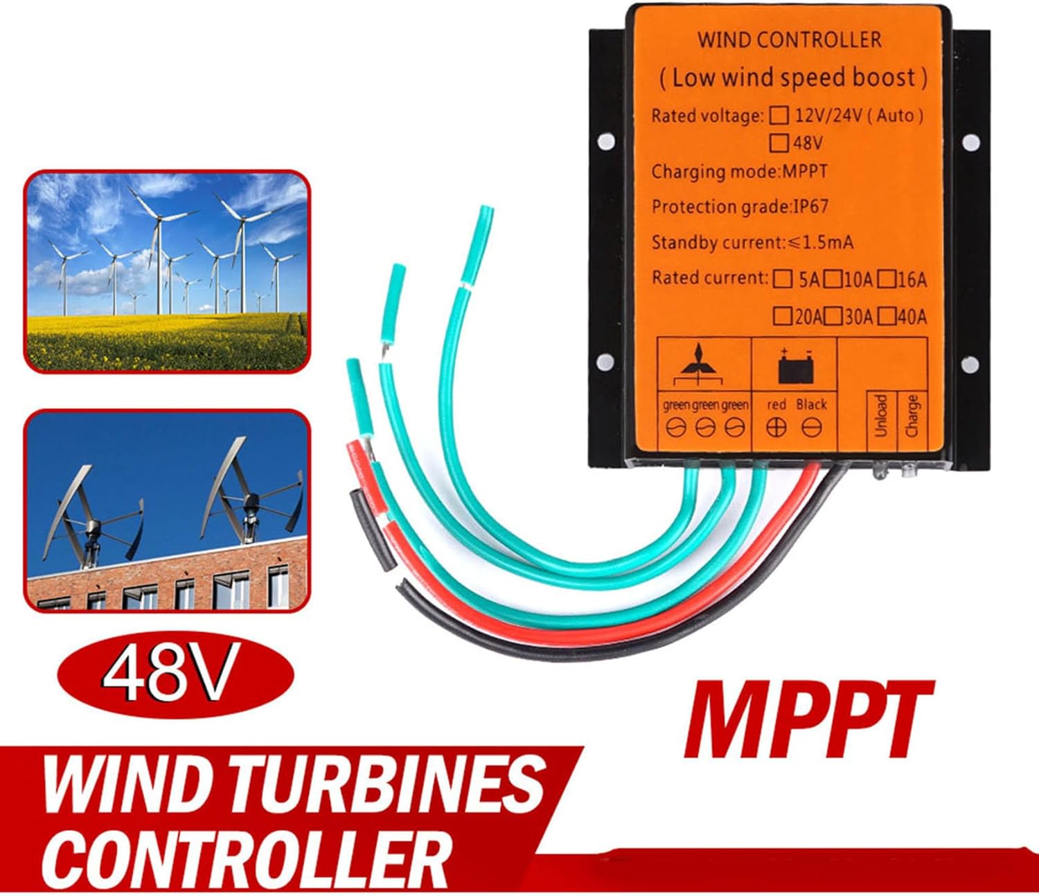 Mini Wind Turbine Generator Controller 2000W Wind Turbine Charge Controller IP67 Waterproof Automatic Controller Suitable for Wind Turbine System,12V