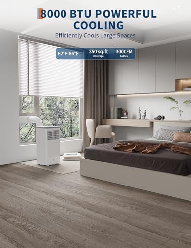 Portable Air Conditioner, 8000 BTU Air Conditioner for Bedroom with 3 in-1 Cooling AC Portable Air Conditioner for Room with Sleep Mode, Ventless Floor Air Conditioner, 3 Speeds Fan