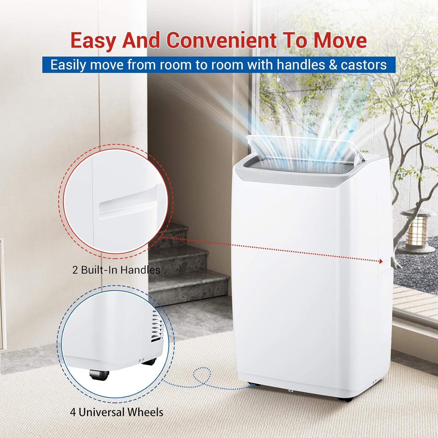 12000 BTU White Portable Air Conditioner – 3-in-1 Cooling AC, Fan & Dehumidifier with Remote & Touchscreen, Swing Function, 24H Timer, Sleep Mode, Ideal for Rooms up to 550 sq.ft