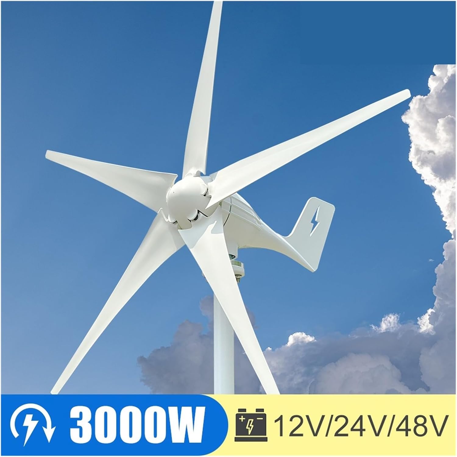 3000W Wind Turbine Generator Windmill Camping Home Appliance Electric Power Generator 24V 48V with MPPT Controller Industrial Energy(with Hybrid Charger,24V)