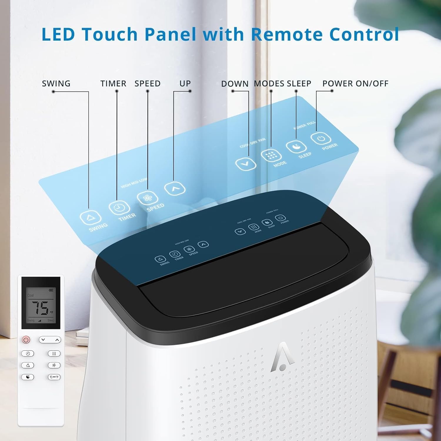 14,000 BTU Portable Air Conditioner – 4-in-1 AC Unit with Cooling, Dehumidifier, Fan, Sleep Mode, Cools Rooms Up to 750 Sq.Ft, Remote, Timer, LED Display