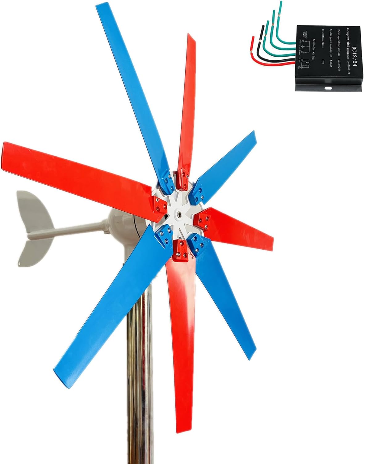 8 Blades Vertical Axis Wind Turbine Generator 3000W 12V 24V 48V Small Windmill Free Energy with Controller IP67 for Home Farm(Low Noise)