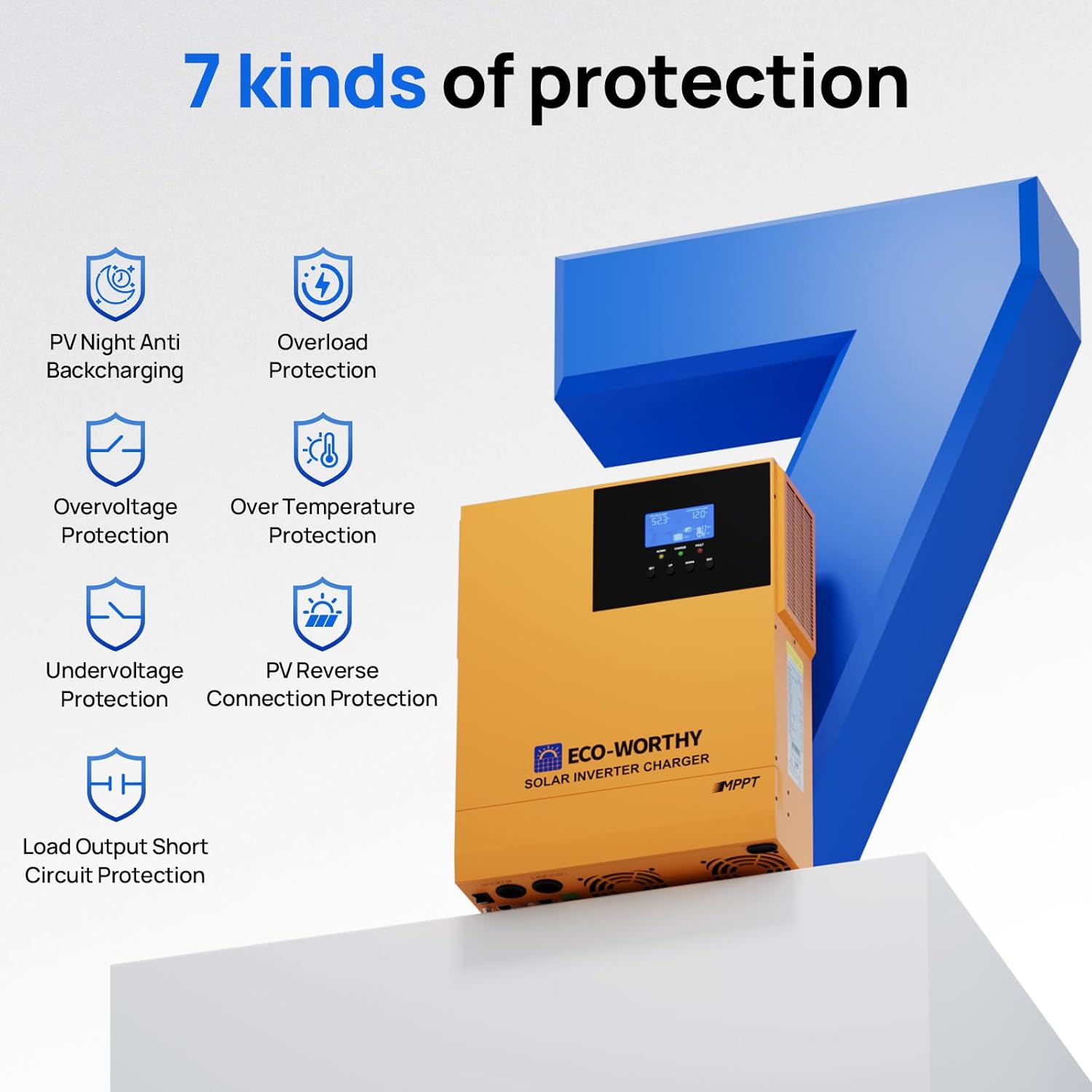 ECO-WORTHY 3500W Pure Sine Wave Solar Inverter Charger,All-in-One 48V Solar Inverter 48V DC-120V AC,80A MPPT Solar Controller,for LiFePO4/Lead Acid Battery,Off-Grid,Home Energy Storage