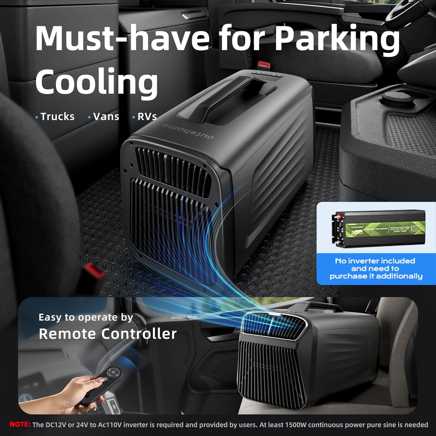 5200BTU Portable Tent Air Conditioner with 1500W Pure SINE Wave Inverter, 12V DC to 110V AC Converter w/Sockets for Cars, Trucks, Vans, and RVs. (Grey)