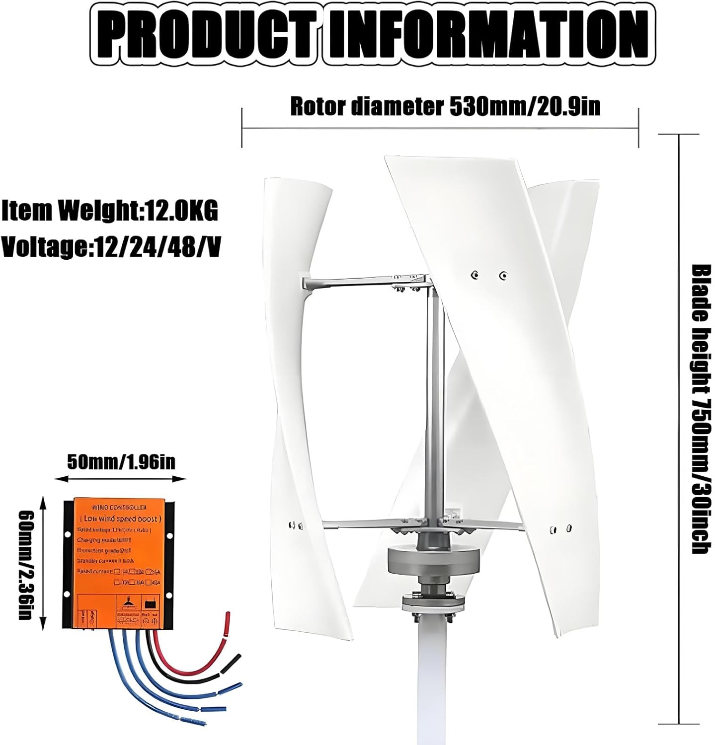 Wind Turbine Generator Kit, 20000W Portable Vertical Helix Wind Power Turbine Generator with MPPT Controller Home Outdoor Power Generation Home, Home Power Energy Kit 12V