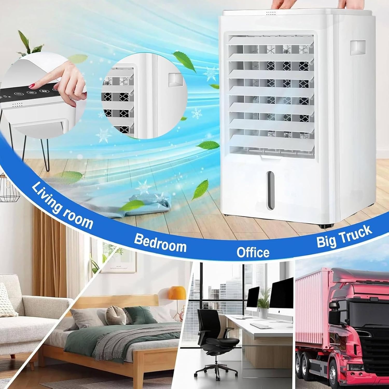 Smart Portable Air Conditioner Fan, 12v/24v Car Cooling Fan, Adjustable Wind Speed, 4l Large Capacity Water Tank, 65w Low Power Consumption, For Car, Rv, Home car & home 24V