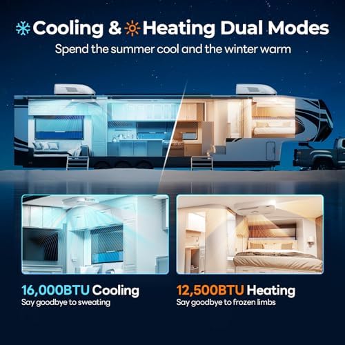 FOGATTI RV AC Unit 16K BTU, with heat pump and Cooling, with WiFi and Remote Control, Quiet AC, Low Profile Rooftop Air Conditioner RV Easy Install Non-Ducted, White, InstaCool Ultra