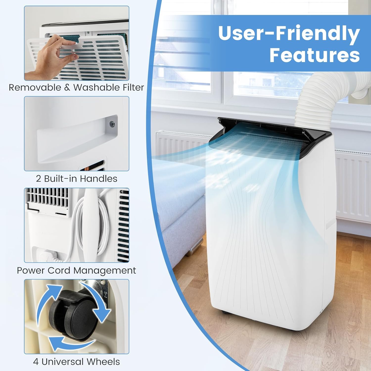 SIMOE 14,000 BTU Portable Air Conditioner with Cooling and Heating, Wi-Fi Enabled, 5-in-1 Floor AC Unit for Room up to 700 Sq Ft, 3 Air Speeds with Auto Oscillation, (9,500 BTU SACC)