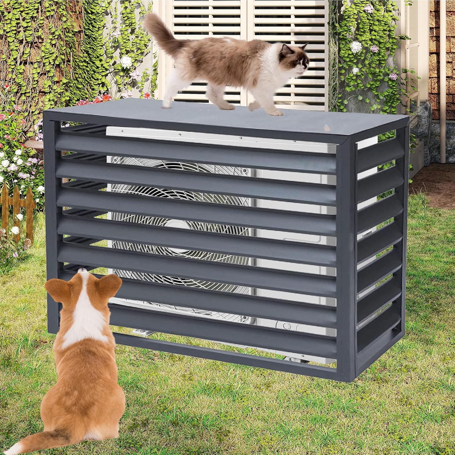 Air Conditioner Fence for Outside, Ac Unit Covers Outdoor, Shelf Plant Stand, Noise Reduction, Anti Theft, Outdoor Privacy(Brown,110cm)